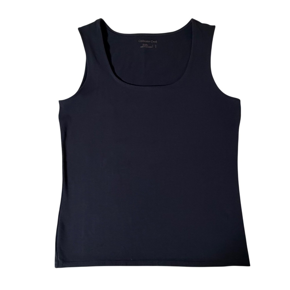 Coldwater Creek Navy Blue Cotton Spandex Scoop Neck Tank Top Womens Small S